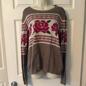 ANDREE BY UNIT Floral Knit Sweater - Brown and Pink